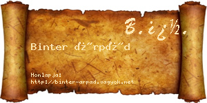 Binter Árpád névjegykártya